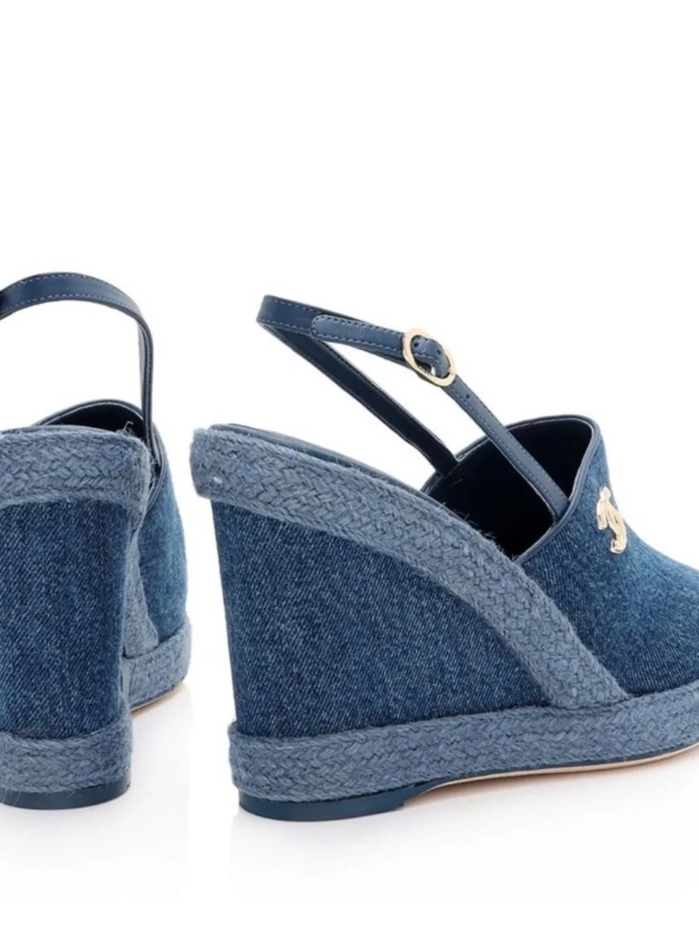 Chanel Washed Denim CC Wedge Sandals - Size 37 EU